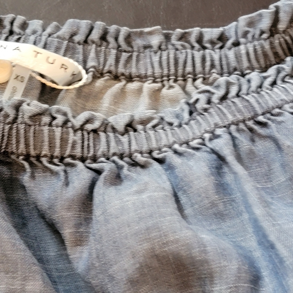 Trina Turk The Keys off the shoulder linen blend Chambray  Romper Blue Size XS - Picture 7 of 12